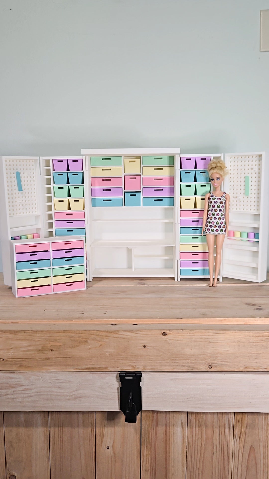 Barbie 1:6 Scale Dollhouse Miniature Craft Cabinet with Opening Doors and Drawers, 1:6 Scale Craft Cabinet
