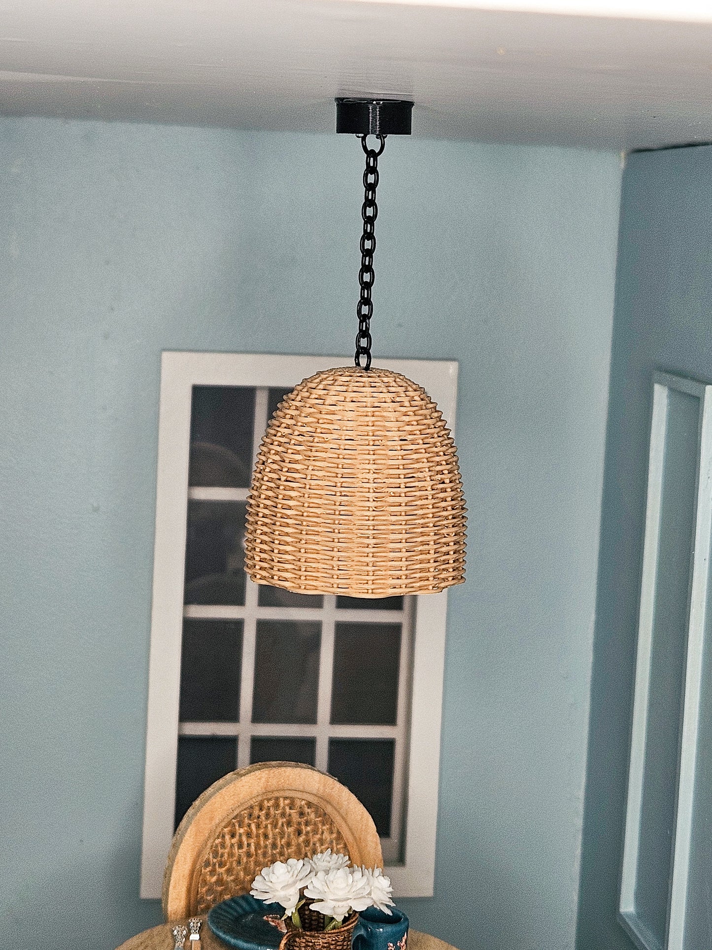 Dollhouse Miniature Large Wicker Light, 1:12 Scale, Mini Kitchen Light, Dollhouse Light, Dollhouse Decor, Mini Rattan Light (Copy)