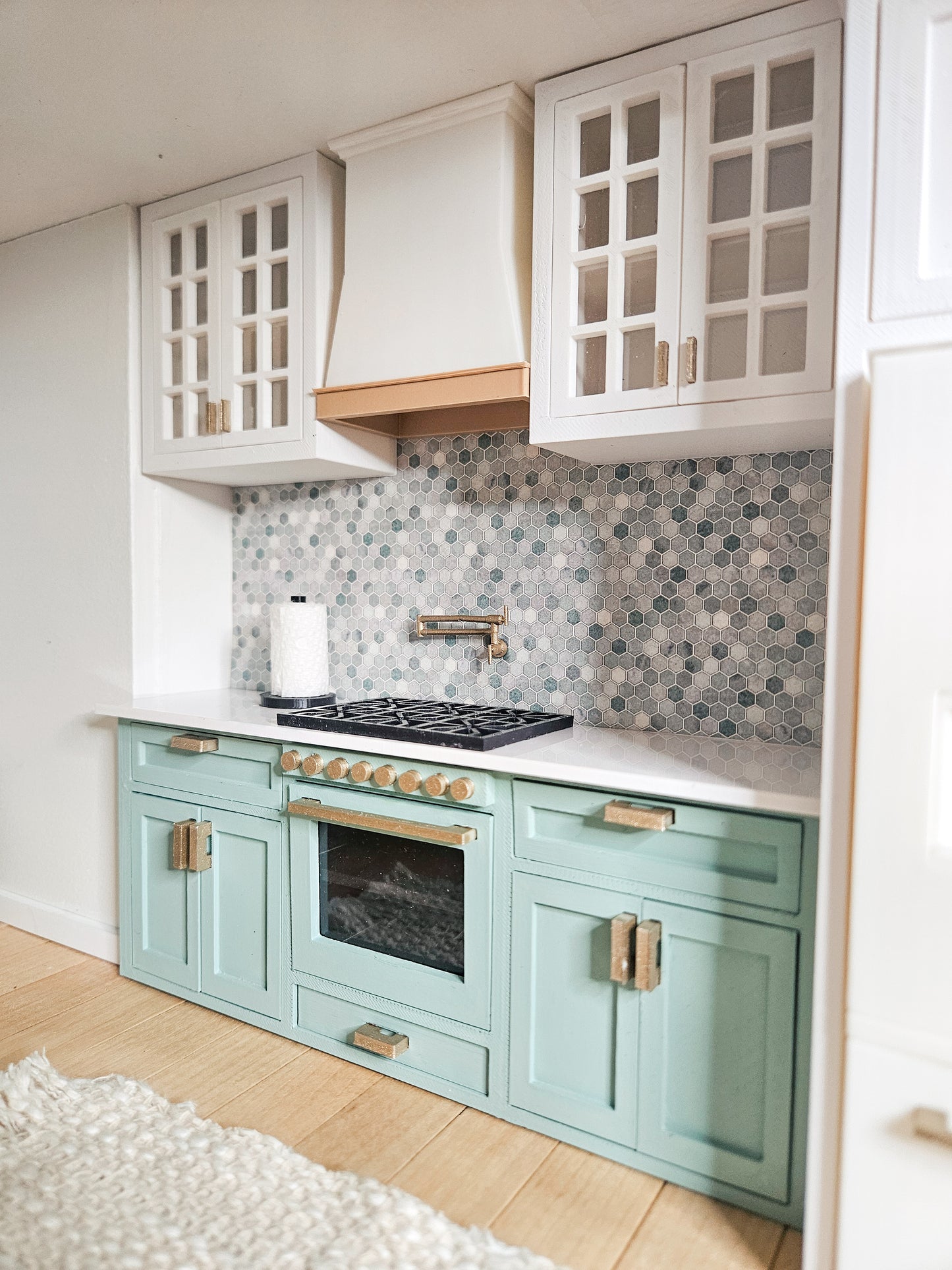 Dollhouse Kitchen Cabinets (Unpainted) With Mini Oven, Miniature Food, 1:12 Scale, Mini Kitchen, With Opening Cabinets and Drawers