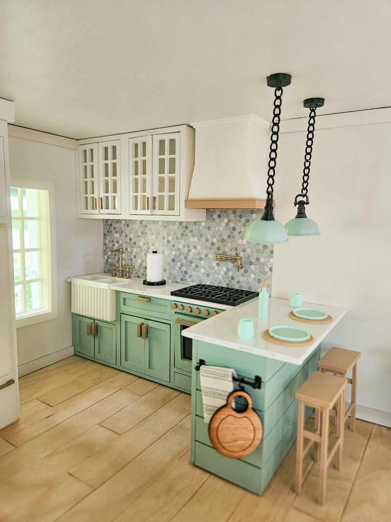 Dollhouse Lower Kitchen Cabinets (Unpainted) With Mini Sink and Oven, 1:12 Scale, Mini Kitchen, With Opening Cabinets and Drawers
