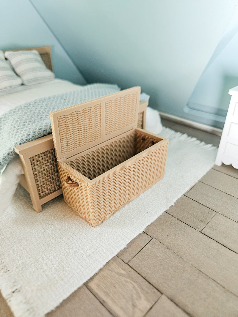 Dollhouse Miniature Wicker Trunk with Opening Lid, Dollhouse Trunk with Handles, Mini Decor, Dollhouse Accessories, Mini Box, 1:12 Scale $20.00