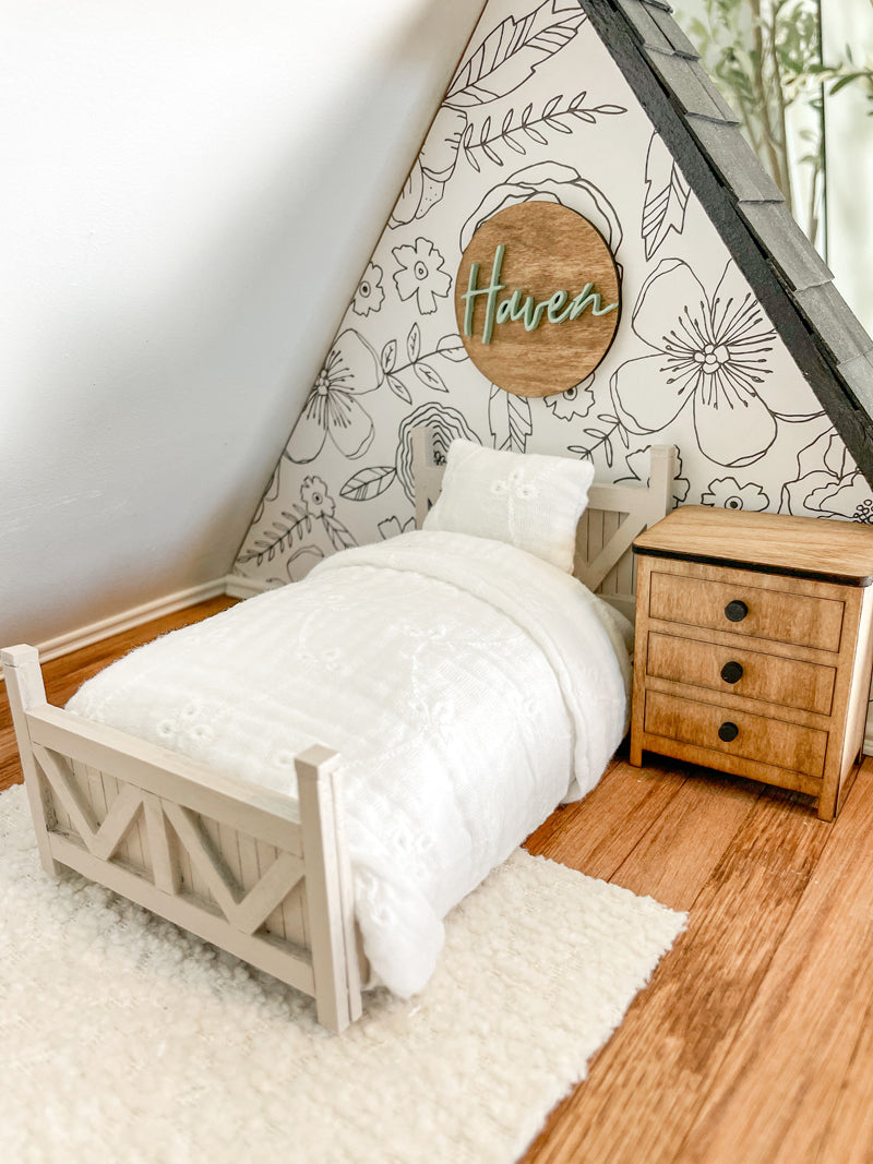 Dollhouse Miniature Twin Bed Frame (Unpainted), Dollhouse Bed, Mini Decor, Dollhouse Accessories, Mini Bed, Bedroom Furniture, 1:12 Scale