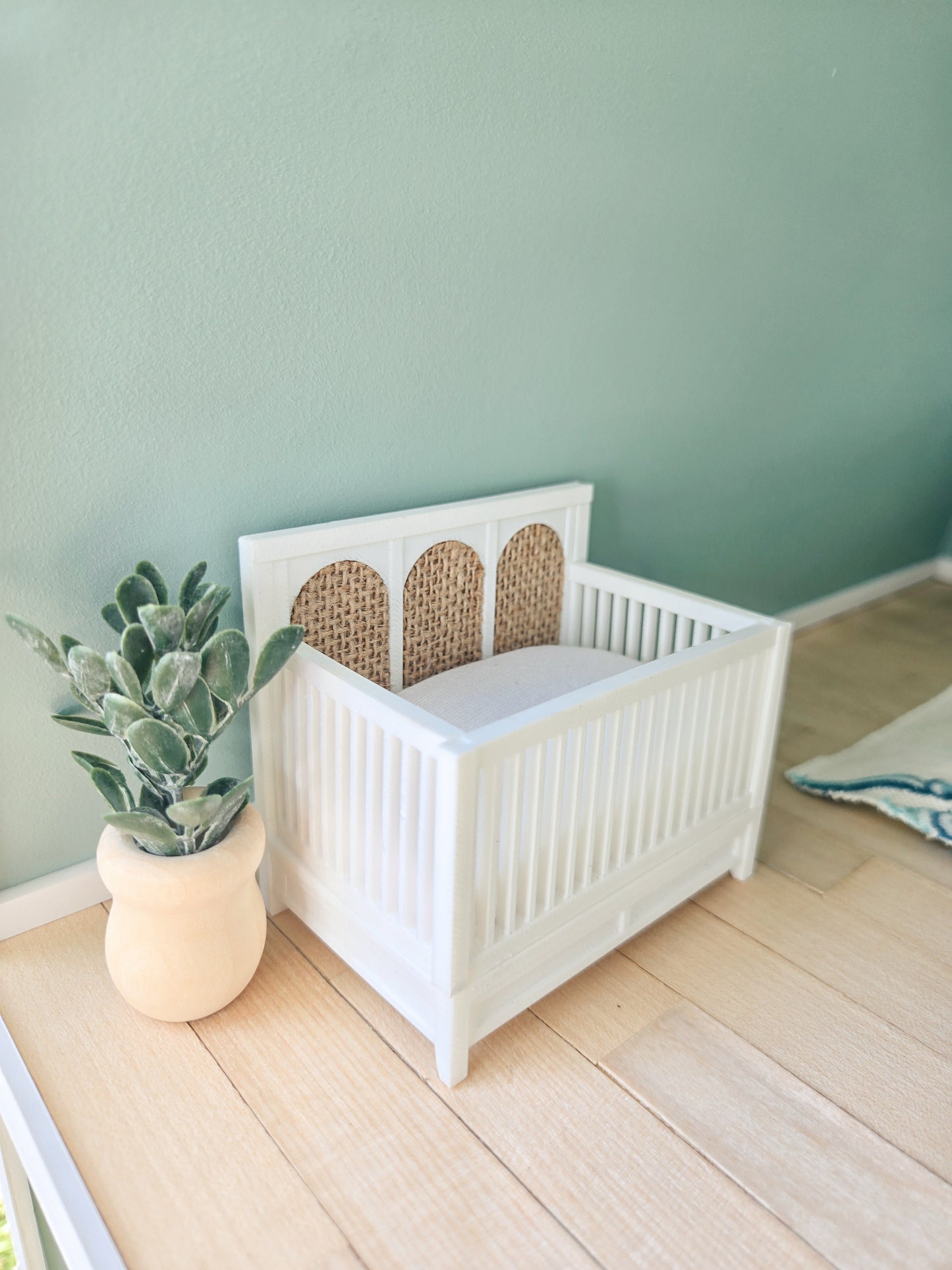 Dollhouse Miniature Crib (No Mattress), Dollhouse Bed, Mini Baby Bed, Mini Decor, Dollhouse Accessories, Bedroom Furniture, 1:12 Scale
