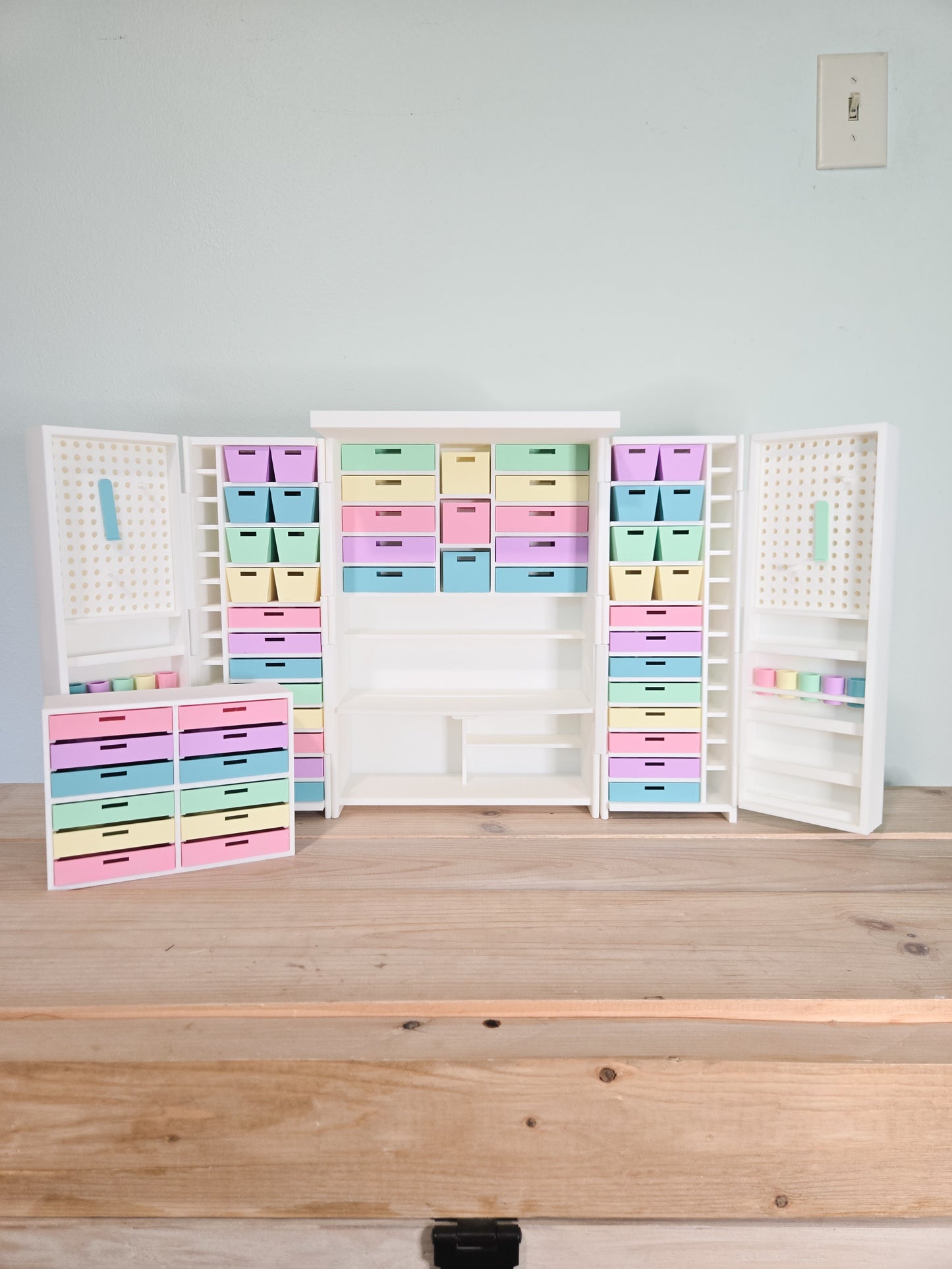 Barbie 1:6 Scale Dollhouse Miniature Craft Cabinet with Opening Doors and Drawers, 1:6 Scale Craft Cabinet