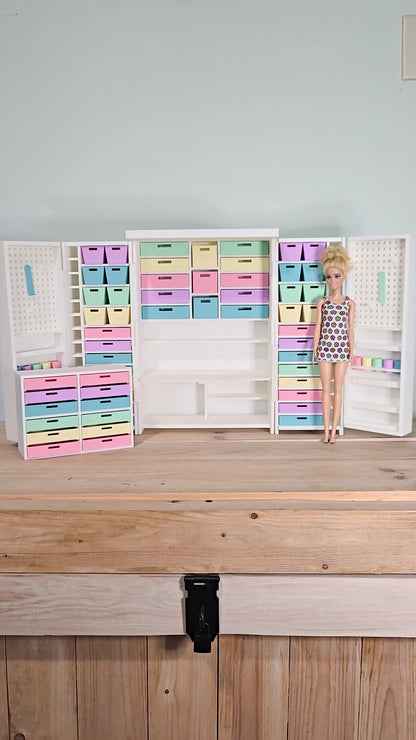 Barbie 1:6 Scale Dollhouse Miniature Craft Cubby with Drawers, 1:6 Scale Craft Cabinet