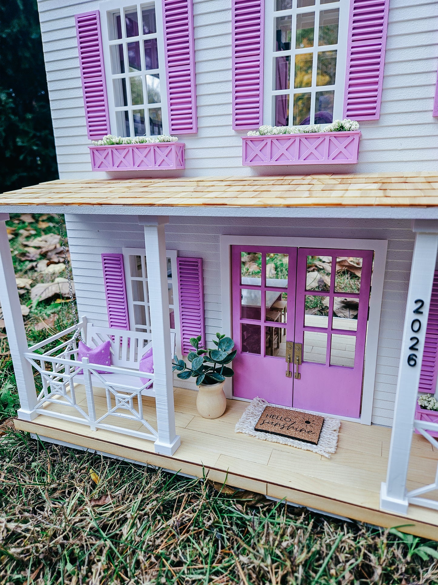 Dollhouse Miniature Double Front Door KIT, Dollhouse Door and Frame, Mini Decor, Dollhouse Accessories, 1:12 Scale