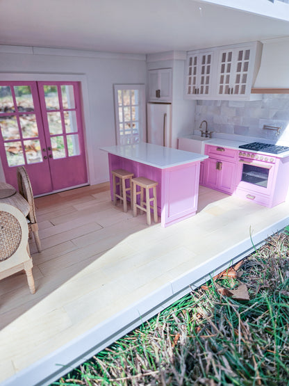 Dollhouse Kitchen, 1:12 Scale, Miniature Kitchen Furniture Set, Unpainted Dollhouse Kitchen, Mini Fridge Cabinets Island Full Kitchen