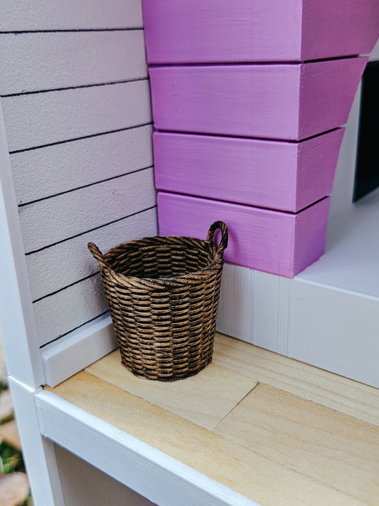Dollhouse Miniature Wicker Basket, Faux Stained Dollhouse Basket, Mini Decor, Dollhouse Accessories, 1:12 Scale