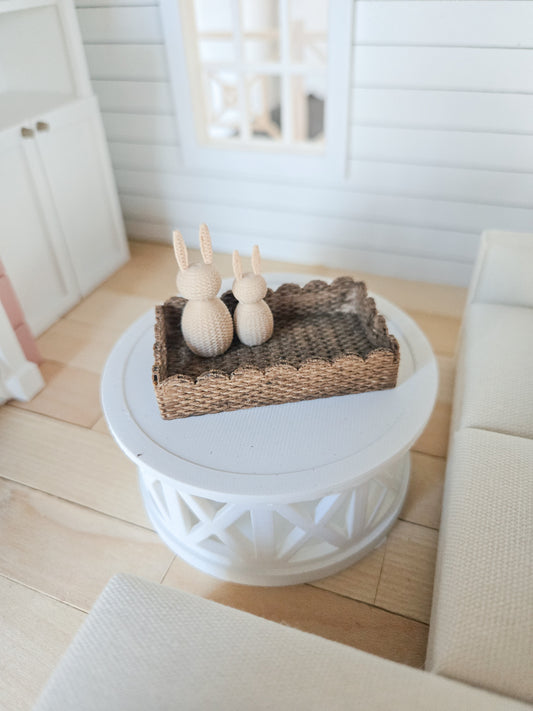 Dollhouse Miniature Scalloped Tray, Faux Stained Dollhouse Basket, Mini Decor, Dollhouse Accessories, Mini Scalloped Basket, 1:12 Scale