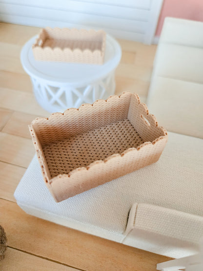 Dollhouse Miniature Scalloped Basket, Faux Stained Dollhouse Basket, Mini Decor, Dollhouse Accessories, Mini Scalloped Basket, 1:12 Scale