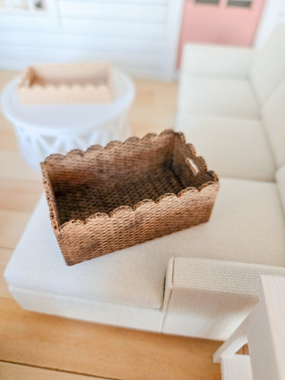 Dollhouse Miniature Scalloped Basket, Faux Stained Dollhouse Basket, Mini Decor, Dollhouse Accessories, Mini Scalloped Basket, 1:12 Scale