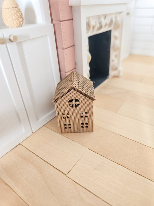 Dollhouse Miniature Wicker Basket with Removable Lid, Faux Stained Dollhouse Basket, Mini Decor, Dollhouse Accessories, 1:12 Scale