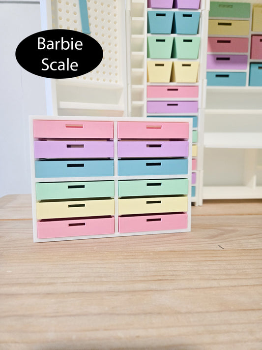 Barbie 1:6 Scale Dollhouse Miniature Craft Cubby with Drawers, 1:6 Scale Craft Cabinet