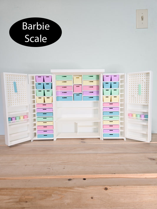 Barbie 1:6 Scale Dollhouse Miniature Craft Cabinet with Opening Doors and Drawers, 1:6 Scale Craft Cabinet