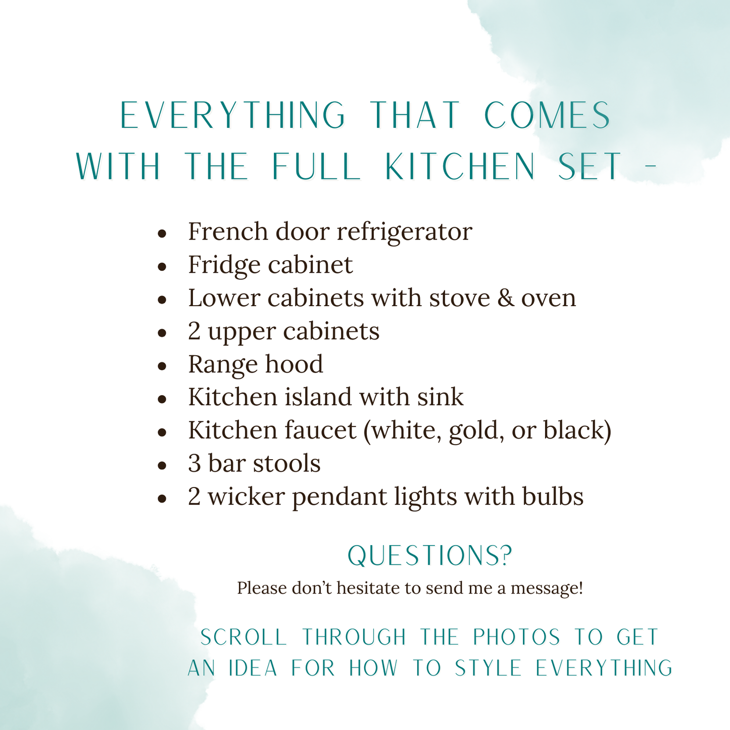 Dollhouse Kitchen, 1:12 Scale, Miniature Kitchen Furniture Set, Unpainted Dollhouse Kitchen, Mini Fridge Cabinets Island Full Kitchen