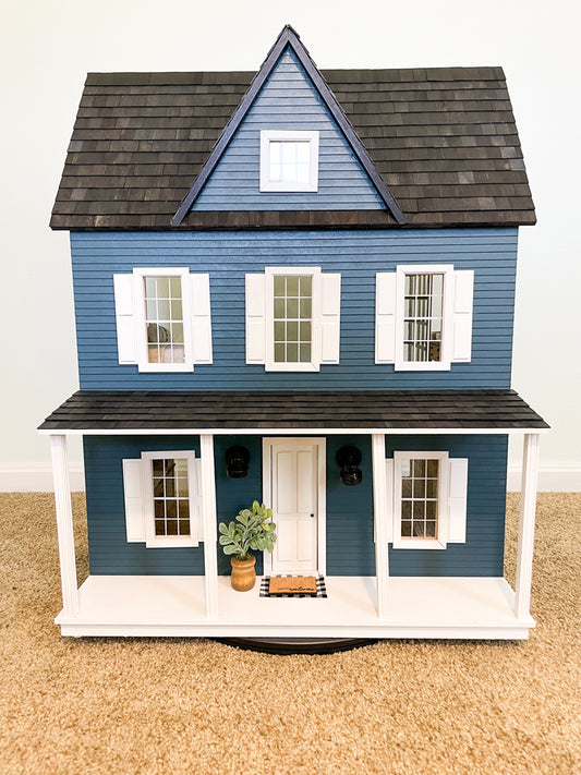 SOLD "Blue River" - Fully Furnished Dollhouse With Modern Miniature Furniture and Decor, 1:12 Scale Modern Dollhouse