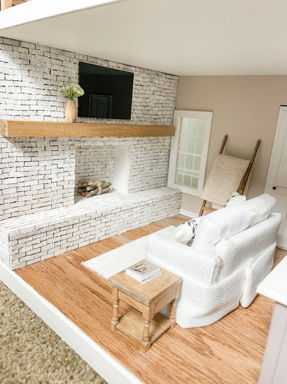 SOLD "Blue River" - Fully Furnished Dollhouse With Modern Miniature Furniture and Decor, 1:12 Scale Modern Dollhouse