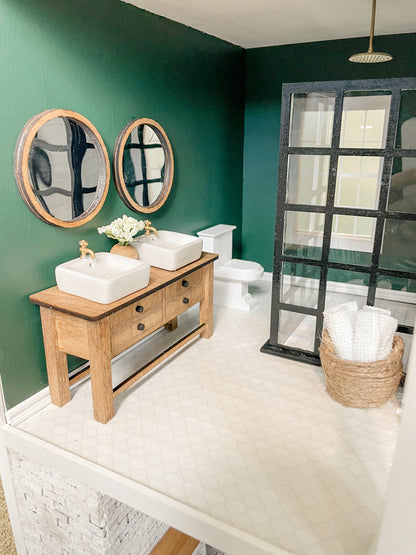 SOLD "Blue River" - Fully Furnished Dollhouse With Modern Miniature Furniture and Decor, 1:12 Scale Modern Dollhouse