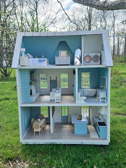 SOLD "Bluebell Lane" - Fully Furnished Dollhouse With Modern Miniature Furniture and Decor, 1:12 Scale Modern Dollhouse