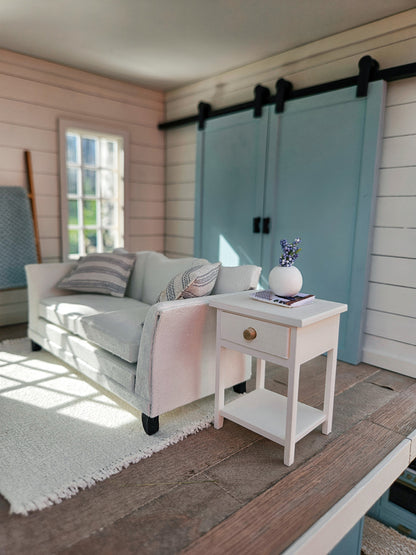 Dollhouse Miniature End Table with Opening Drawer (Unpainted), Dollhouse Nightstand, Mini Decor, Mini End Table, Bedroom Nightstand, 1:12 Scale