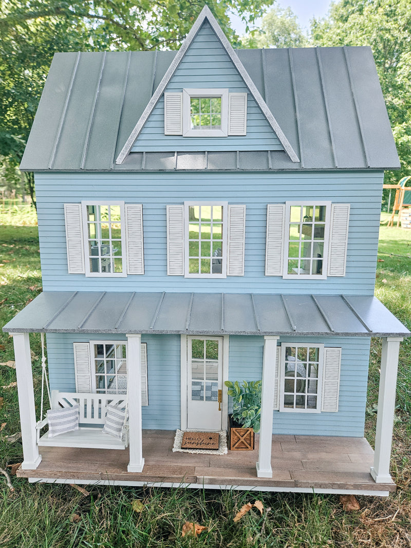 SOLD "Bluebell Lane" - Fully Furnished Dollhouse With Modern Miniature Furniture and Decor, 1:12 Scale Modern Dollhouse