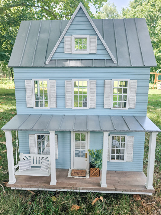 SOLD "Bluebell Lane" - Fully Furnished Dollhouse With Modern Miniature Furniture and Decor, 1:12 Scale Modern Dollhouse