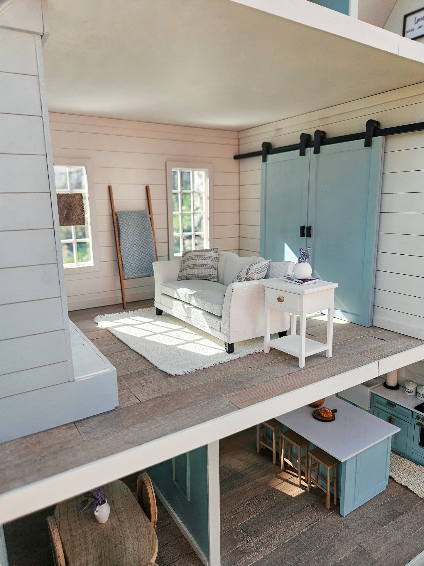 SOLD "Bluebell Lane" - Fully Furnished Dollhouse With Modern Miniature Furniture and Decor, 1:12 Scale Modern Dollhouse