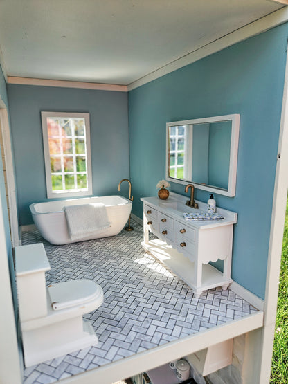 SOLD "Bluebell Lane" - Fully Furnished Dollhouse With Modern Miniature Furniture and Decor, 1:12 Scale Modern Dollhouse
