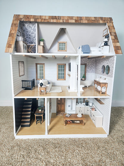 SOLD "Cedar Lane" - Fully Furnished Dollhouse, With Modern Miniature Furniture and Decor, 1:12 Scale Modern Dollhouse