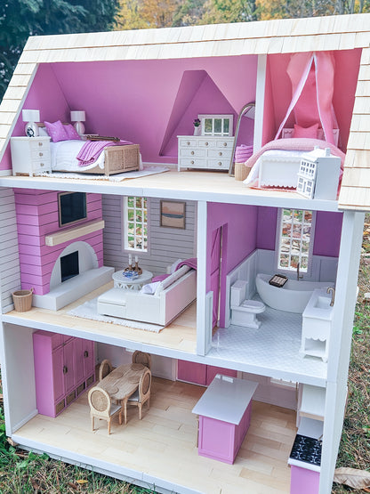 SOLD "Hamptons House" - Fully Furnished Dollhouse With Modern Miniature Furniture and Decor, 1:12 Scale Modern Dollhouse