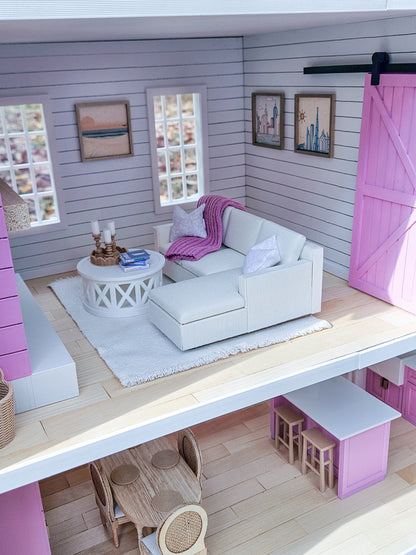 SOLD "Hamptons House" - Fully Furnished Dollhouse With Modern Miniature Furniture and Decor, 1:12 Scale Modern Dollhouse