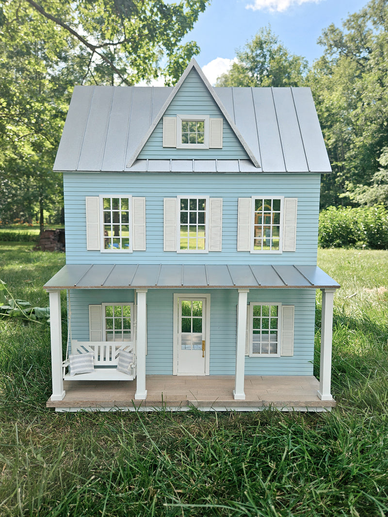 SOLD "Hydrangea Avenue" - Fully Furnished Dollhouse With Modern Miniature Furniture and Decor, 1:12 Scale Modern Dollhouse