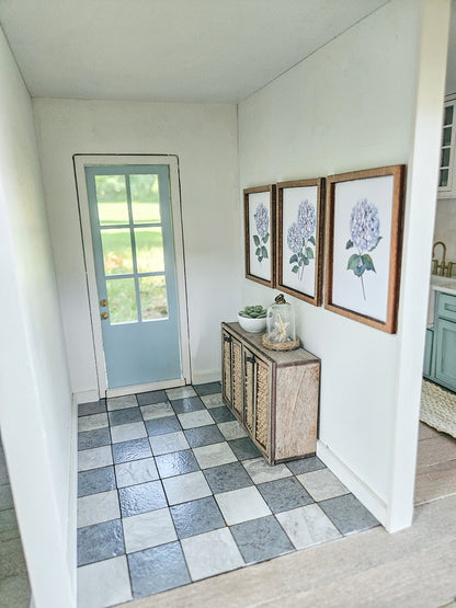 SOLD "Hydrangea Avenue" - Fully Furnished Dollhouse With Modern Miniature Furniture and Decor, 1:12 Scale Modern Dollhouse