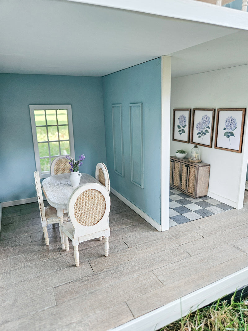 SOLD "Hydrangea Avenue" - Fully Furnished Dollhouse With Modern Miniature Furniture and Decor, 1:12 Scale Modern Dollhouse