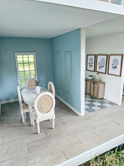 SOLD "Hydrangea Avenue" - Fully Furnished Dollhouse With Modern Miniature Furniture and Decor, 1:12 Scale Modern Dollhouse