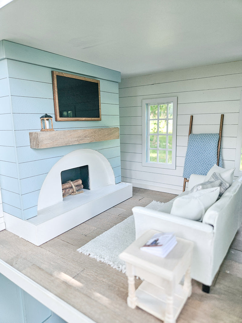 SOLD "Hydrangea Avenue" - Fully Furnished Dollhouse With Modern Miniature Furniture and Decor, 1:12 Scale Modern Dollhouse