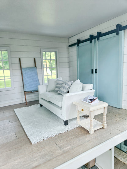 SOLD "Hydrangea Avenue" - Fully Furnished Dollhouse With Modern Miniature Furniture and Decor, 1:12 Scale Modern Dollhouse