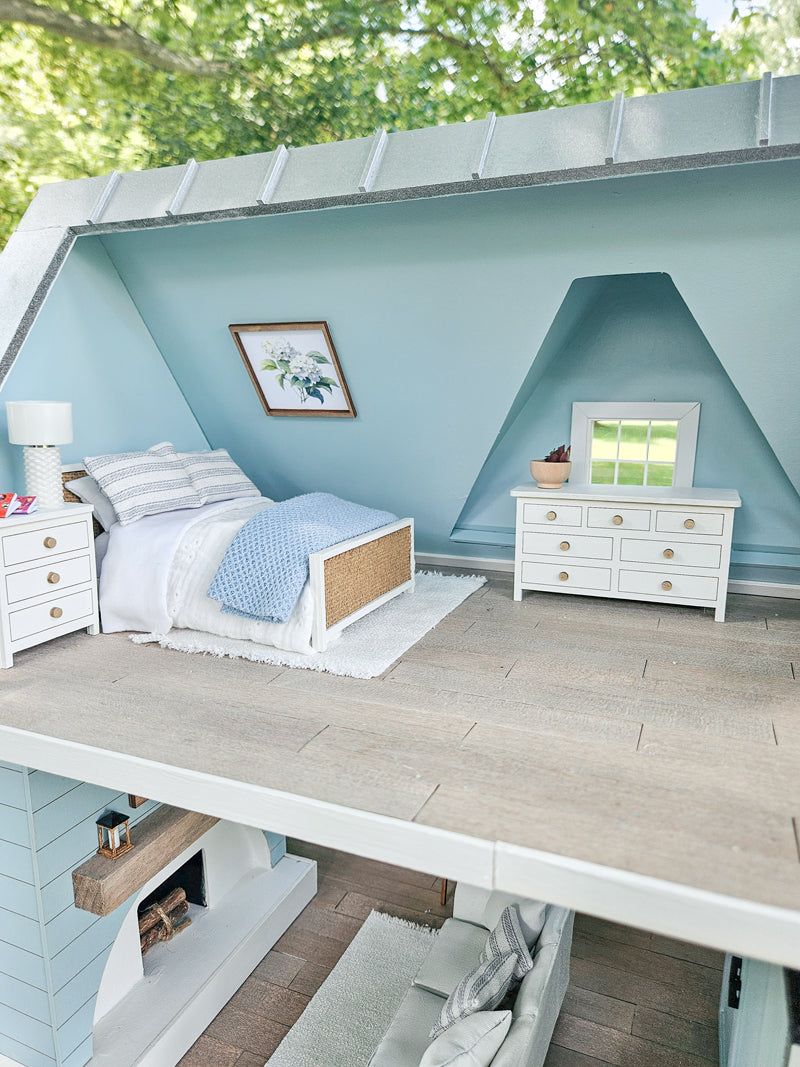 SOLD "Hydrangea Avenue" - Fully Furnished Dollhouse With Modern Miniature Furniture and Decor, 1:12 Scale Modern Dollhouse