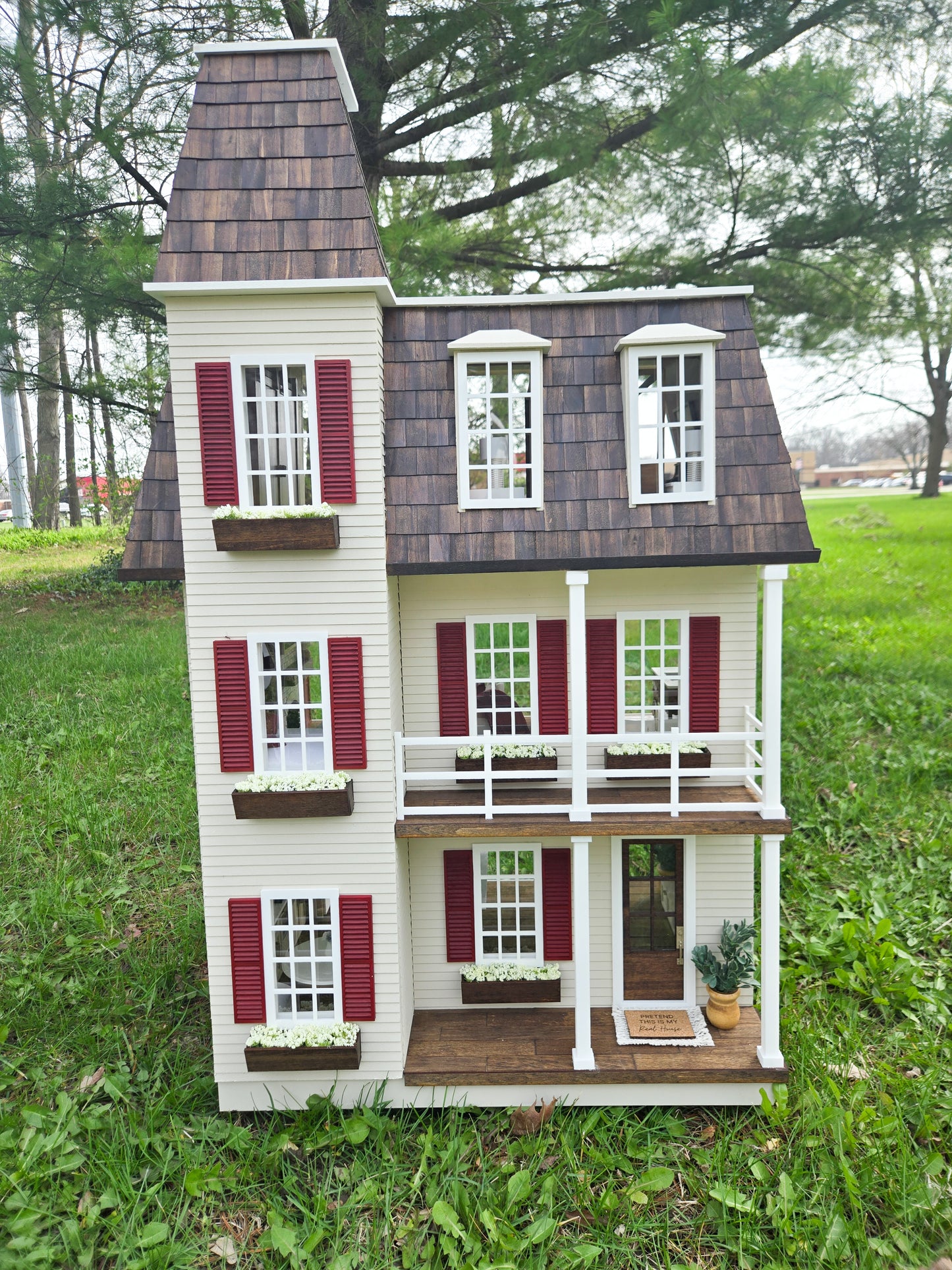 SOLD "Scarlet Drive" - Fully Furnished Dollhouse With Modern Miniature Furniture and Decor, 1:12 Scale Modern Dollhouse