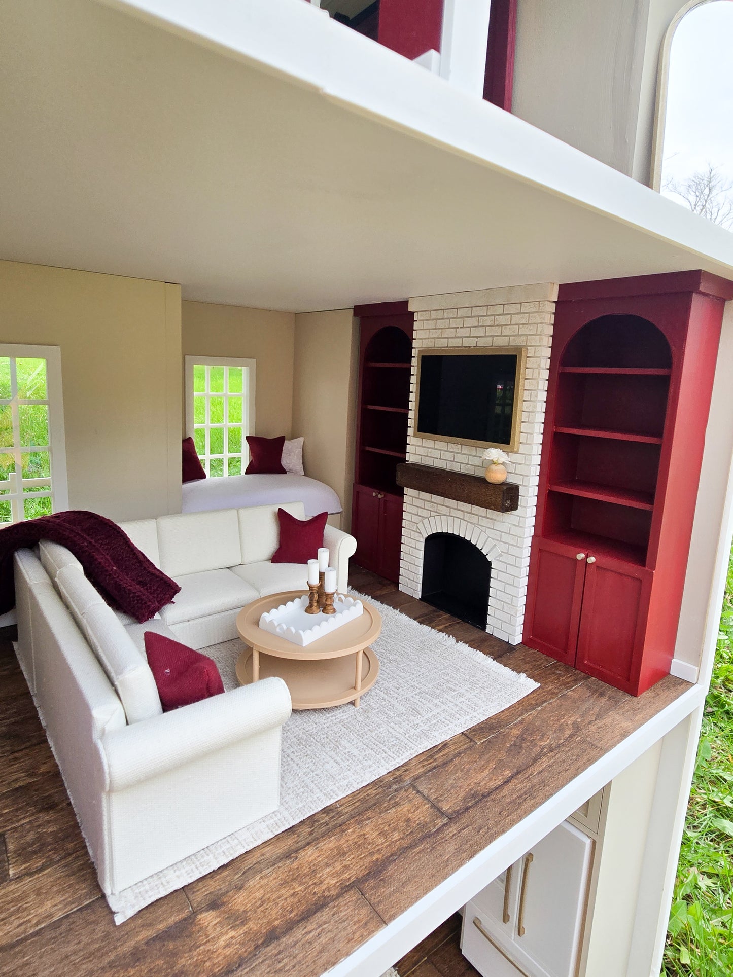 SOLD "Scarlet Drive" - Fully Furnished Dollhouse With Modern Miniature Furniture and Decor, 1:12 Scale Modern Dollhouse