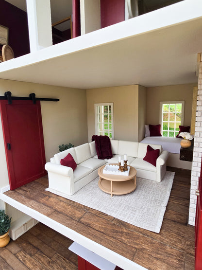 SOLD "Scarlet Drive" - Fully Furnished Dollhouse With Modern Miniature Furniture and Decor, 1:12 Scale Modern Dollhouse