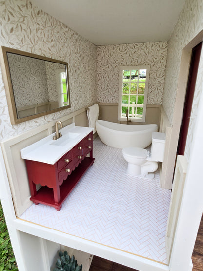 SOLD "Scarlet Drive" - Fully Furnished Dollhouse With Modern Miniature Furniture and Decor, 1:12 Scale Modern Dollhouse