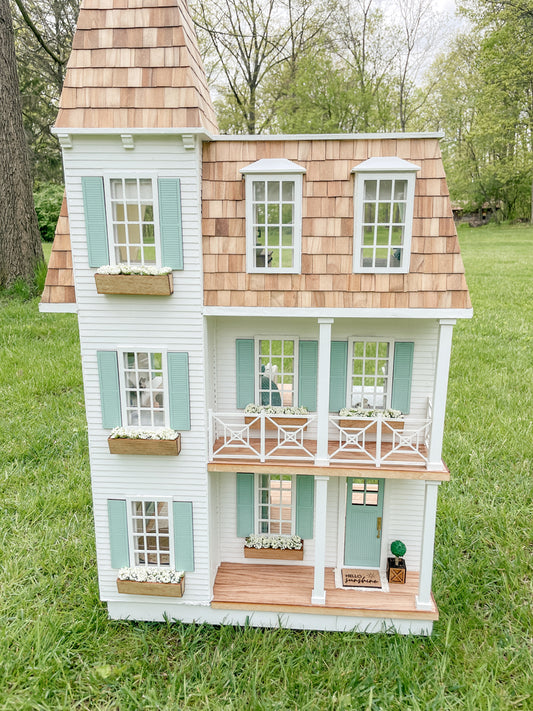 SOLD "Seacrest Lane" - Fully Furnished Dollhouse With Modern Miniature Furniture and Decor, 1:12 Scale Modern Dollhouse