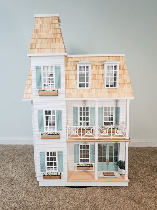 SOLD "Seaglass Ave" - Fully Furnished Dollhouse With Modern Miniature Furniture and Decor, 1:12 Scale Modern Dollhouse