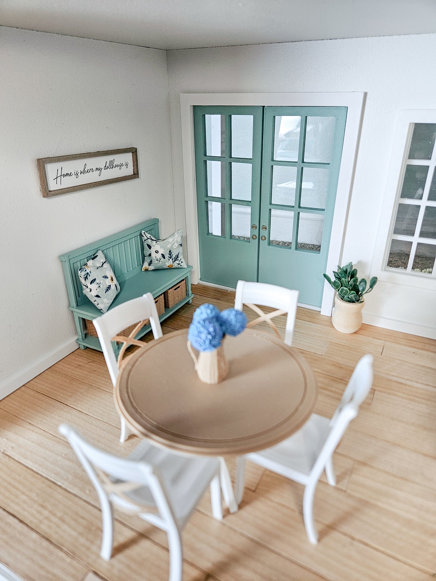 SOLD "Seaglass Ave" - Fully Furnished Dollhouse With Modern Miniature Furniture and Decor, 1:12 Scale Modern Dollhouse