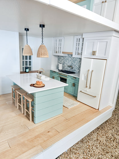 SOLD "Seaglass Ave" - Fully Furnished Dollhouse With Modern Miniature Furniture and Decor, 1:12 Scale Modern Dollhouse