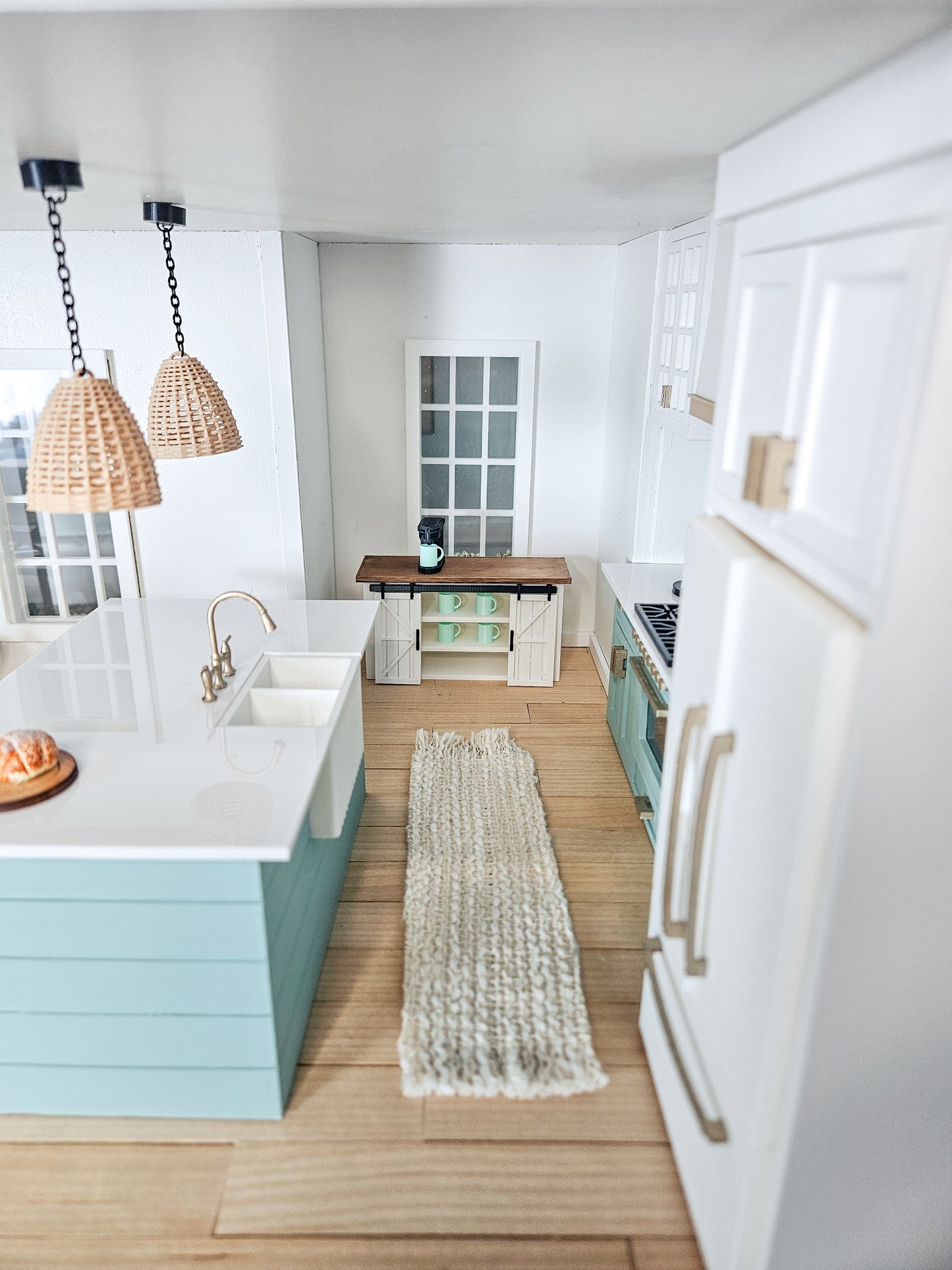 SOLD "Seaglass Ave" - Fully Furnished Dollhouse With Modern Miniature Furniture and Decor, 1:12 Scale Modern Dollhouse