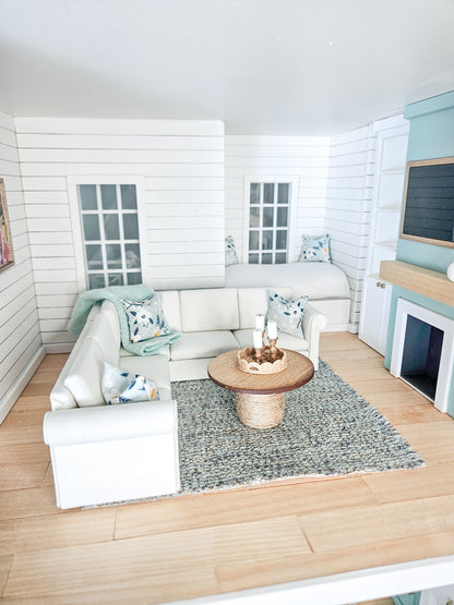 SOLD "Seaglass Ave" - Fully Furnished Dollhouse With Modern Miniature Furniture and Decor, 1:12 Scale Modern Dollhouse