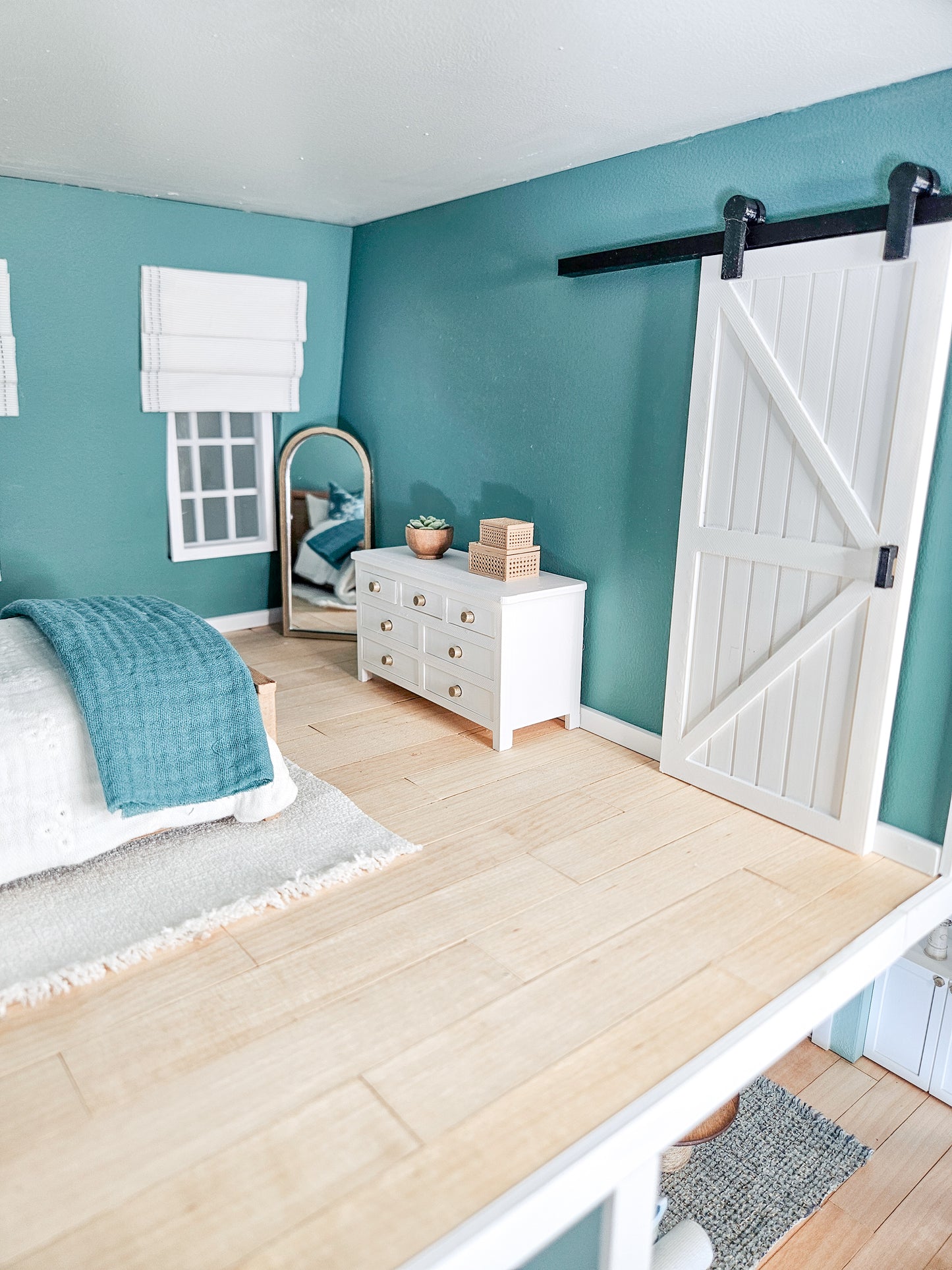 SOLD "Seaglass Ave" - Fully Furnished Dollhouse With Modern Miniature Furniture and Decor, 1:12 Scale Modern Dollhouse