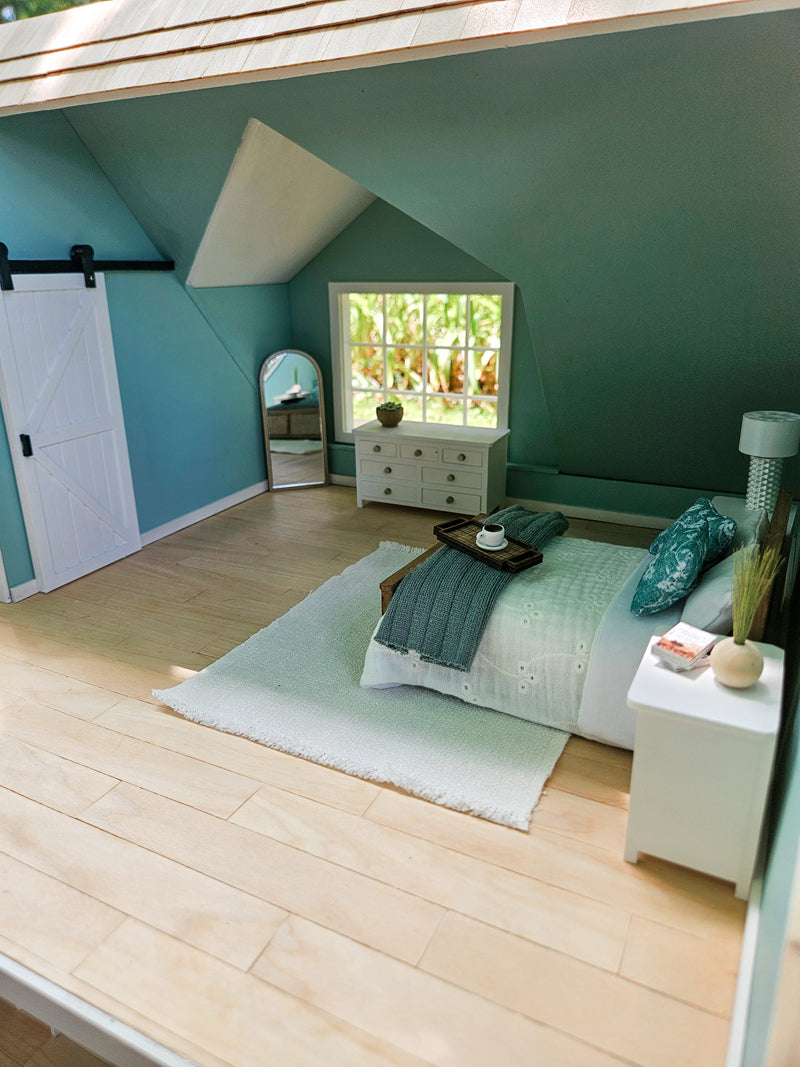 SOLD "Seashore Drive" - Fully Furnished Dollhouse With Modern Miniature Furniture and Decor, 1:12 Scale Modern Dollhouse